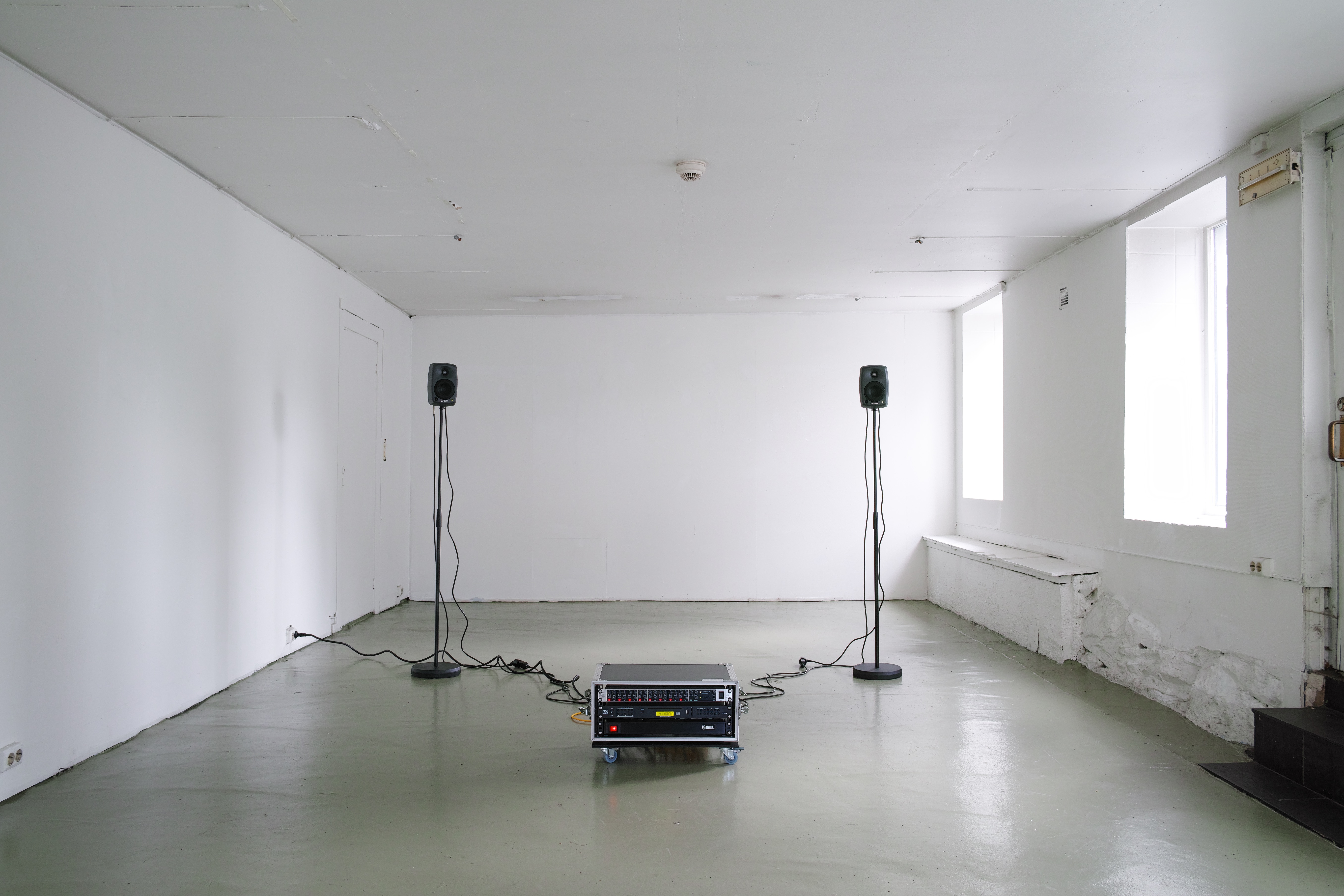 Sound installation, long-duration sound piece (43’), soundboard rack with effects processors, cables