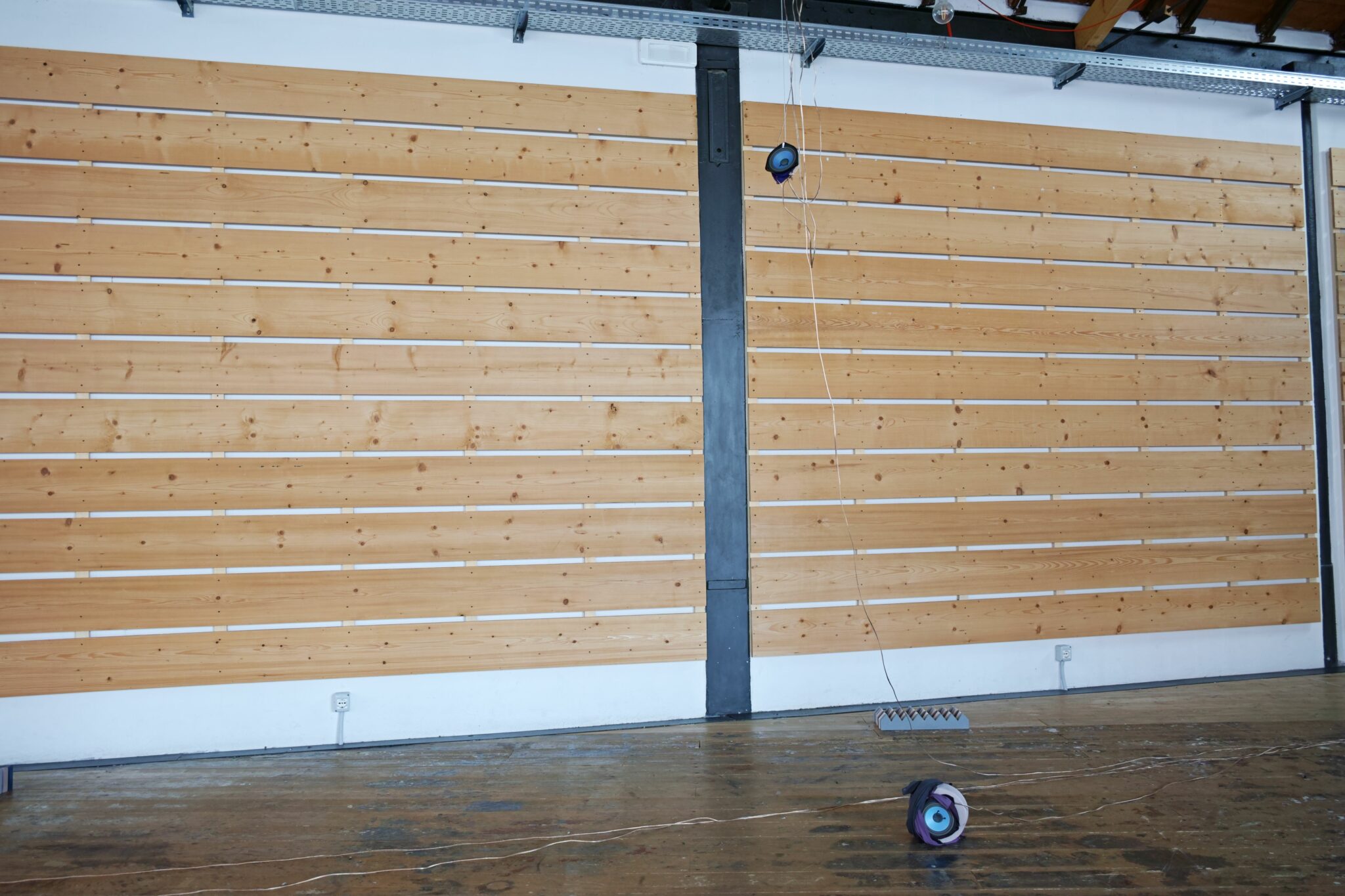 speakers, copper audio cables, Jesmonite sculptures, Lycra, Polyester and fleece fabric